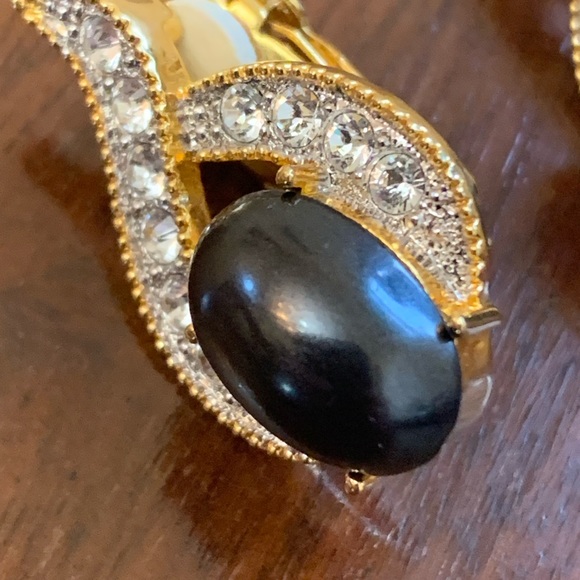 Vintage Butler Fifth Avenue Collection Earrings Black Gem With Rhinestones - Picture 5 of 9